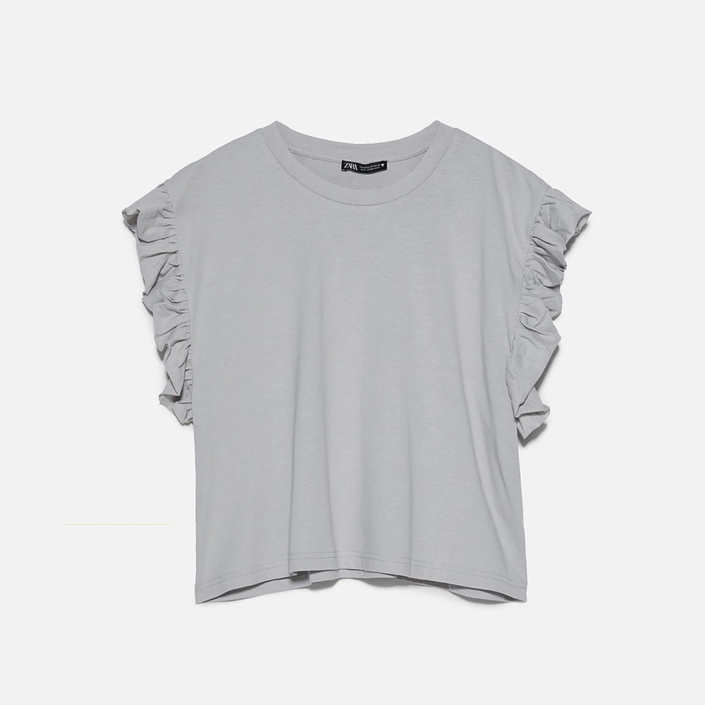Zara Grey Ruffle Sleeve Crop Top